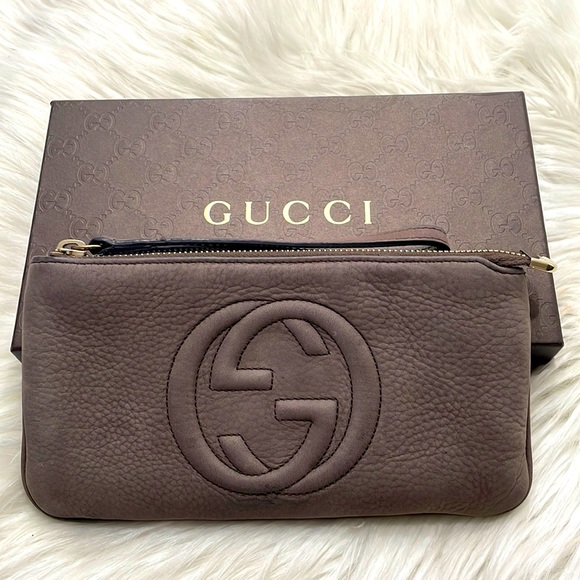 Gucci Handbags - GUCCI Soho Disco Nubuck Leather Wristlet